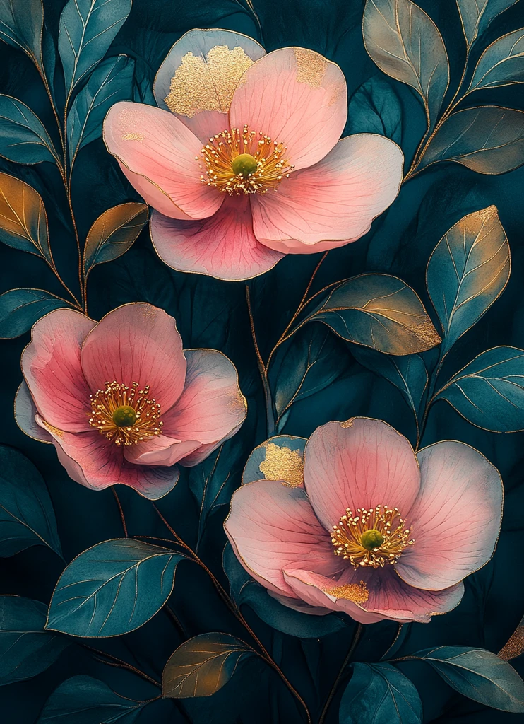 粉色青色黄色花叶