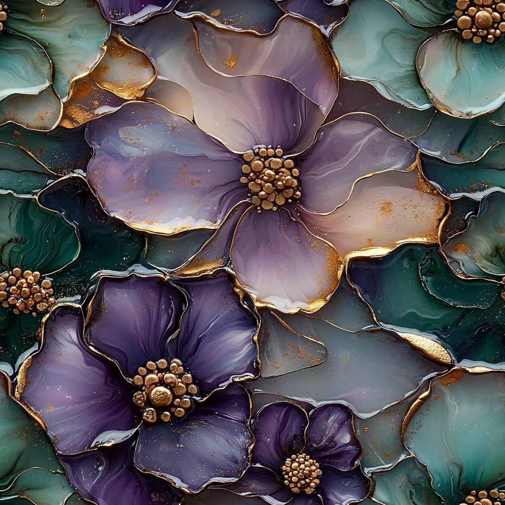 紫绿金三色花卉壁纸