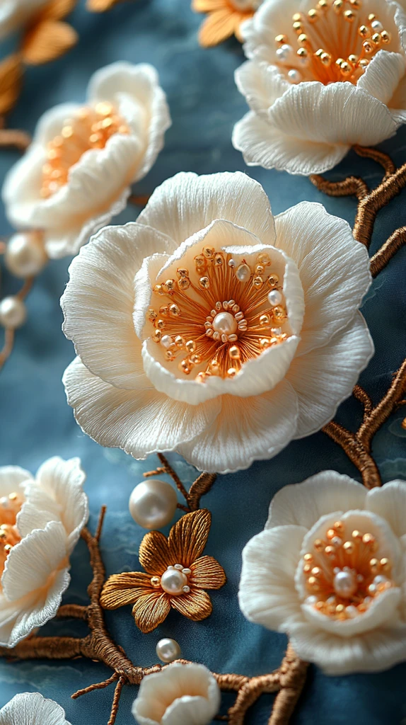 金线牡丹刺绣图案