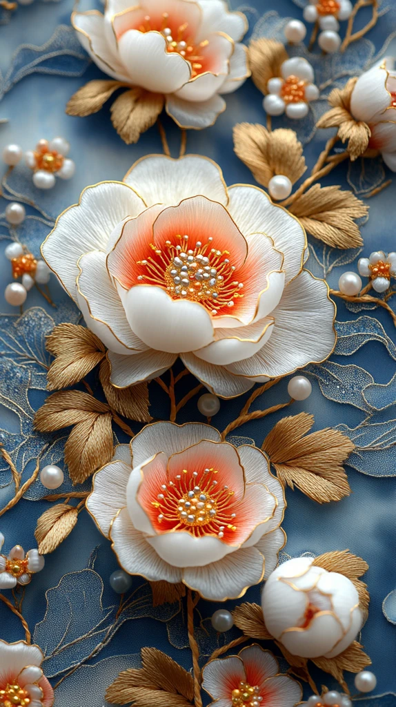 金线牡丹刺绣图案