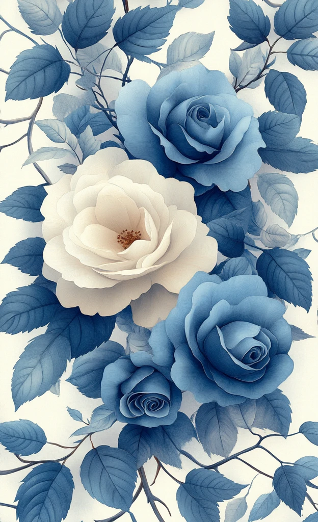 奶油蓝玫瑰纹样