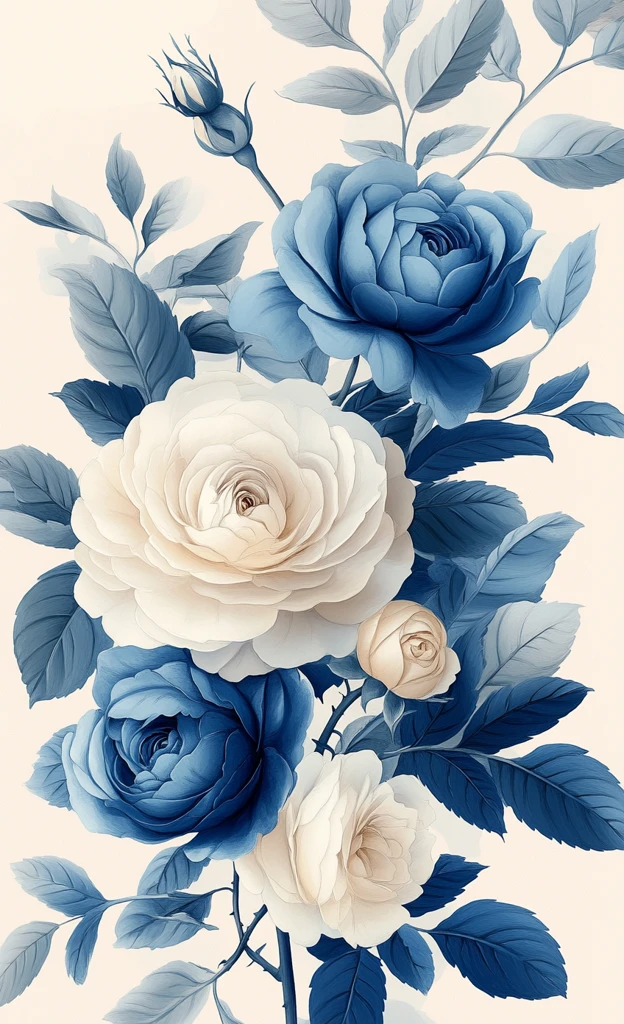 奶油蓝玫瑰纹样