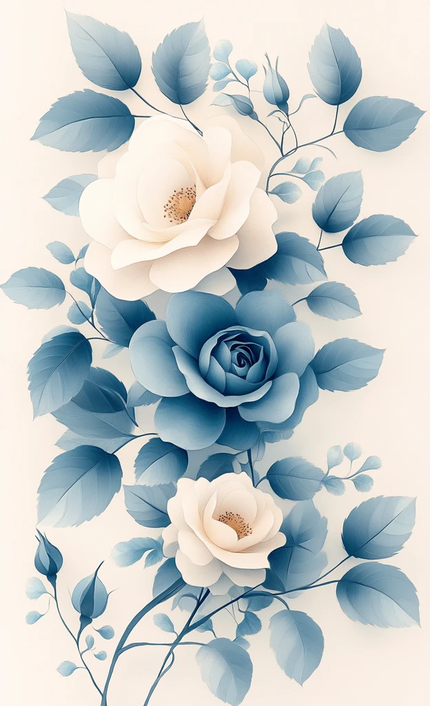 奶油蓝玫瑰纹样