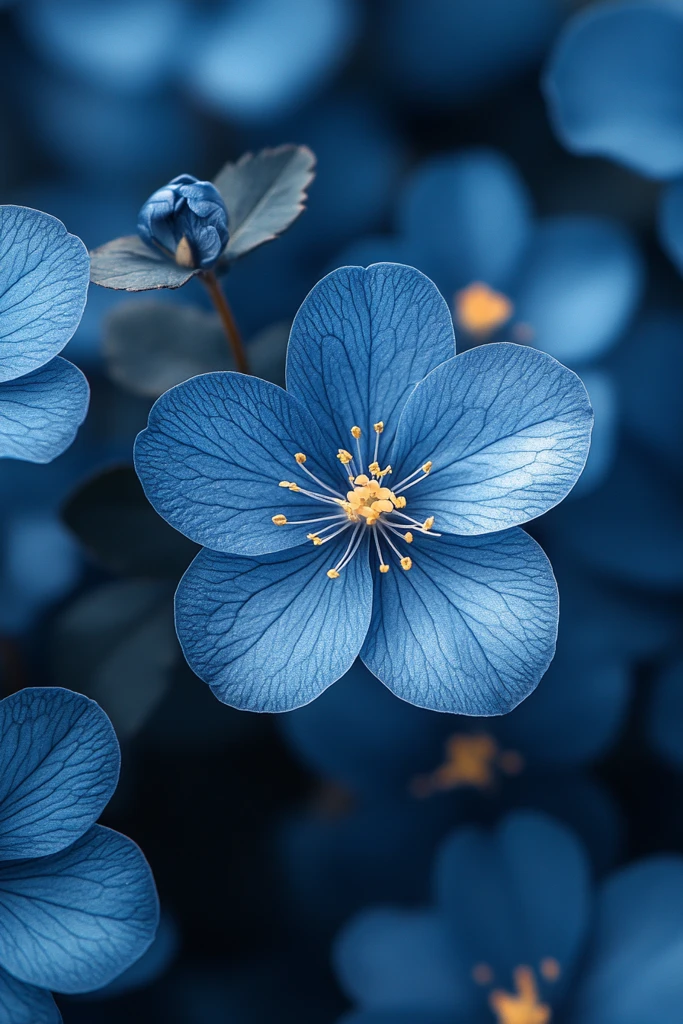 单色蓝花特写