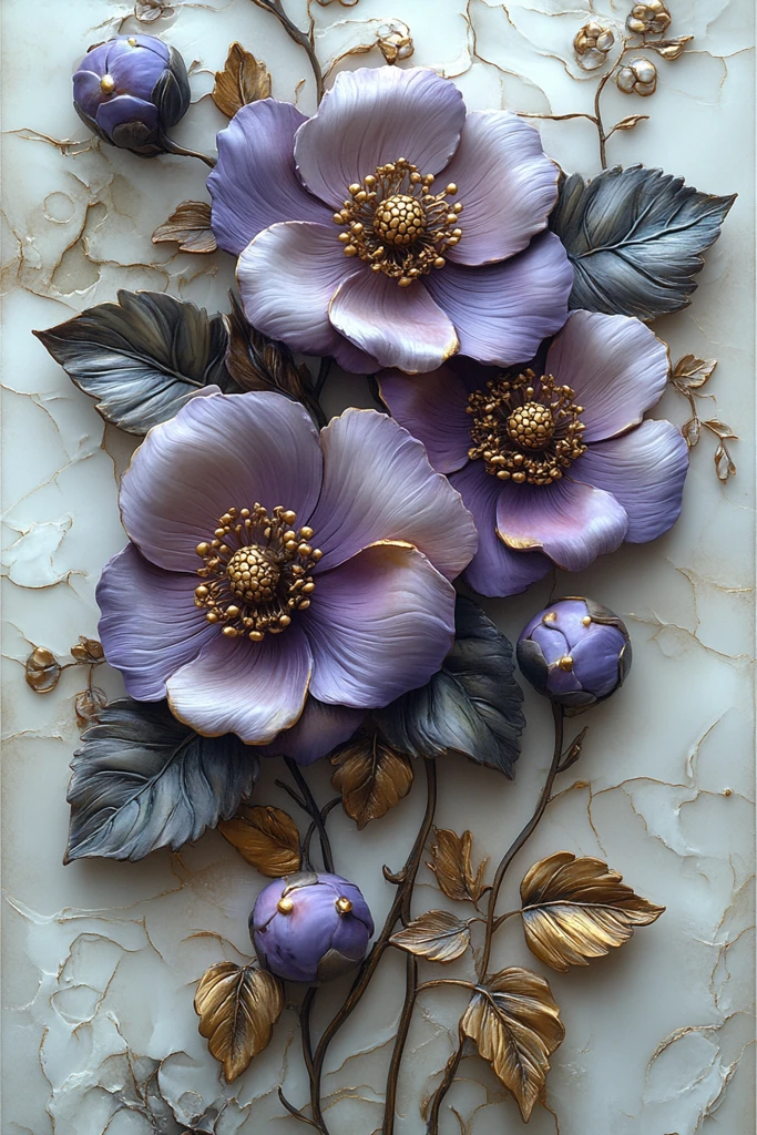 紫绿花卉浮雕艺术