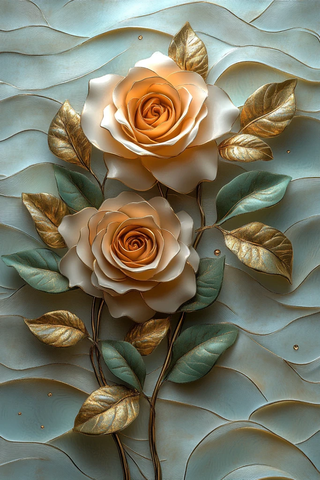 金绿波浪玫瑰墙纸