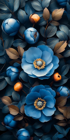 蓝色系牡丹花纹