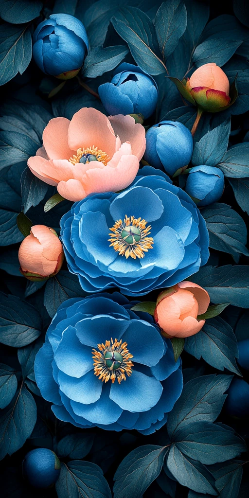 蓝色系牡丹花纹