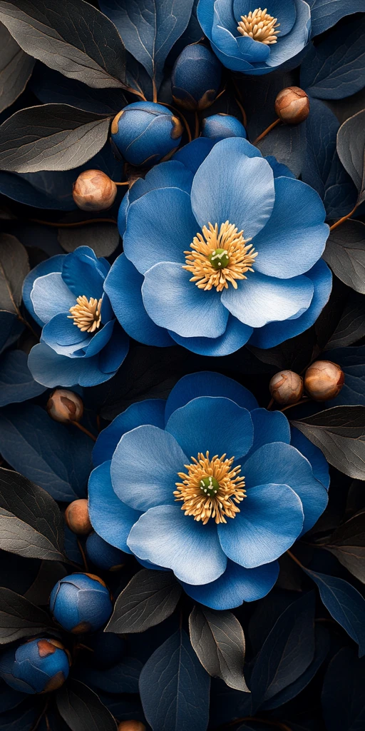 蓝色系牡丹花纹