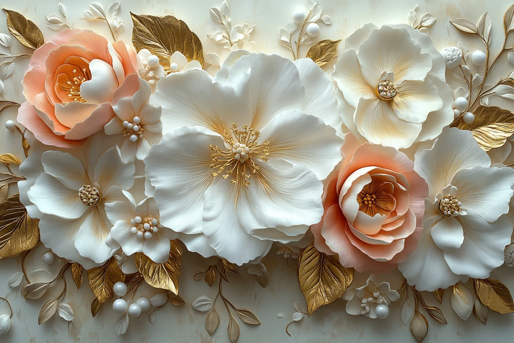 白色粉色花束墙饰