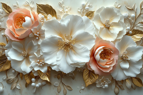 白色粉色花束墙饰