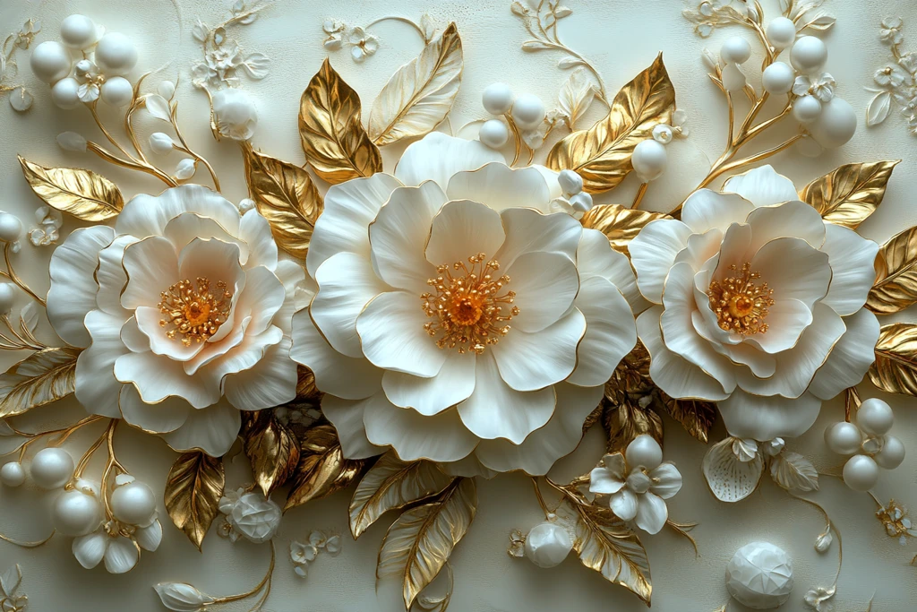 白色粉色花束墙饰