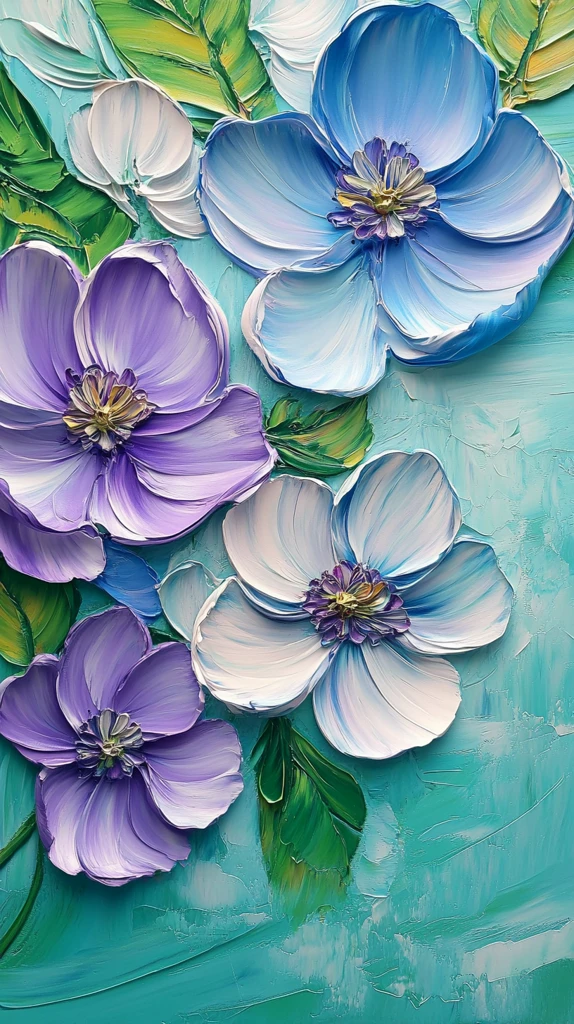 蓝紫花卉立体画