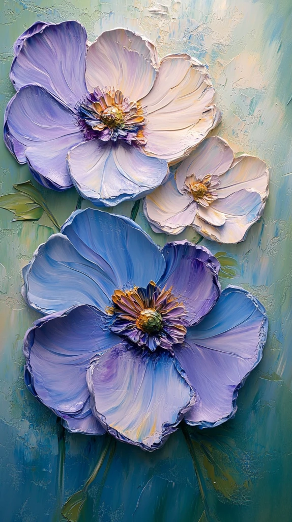 蓝紫花卉立体画