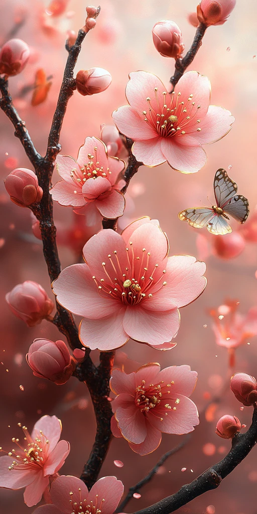 粉玉樱花金蝶图