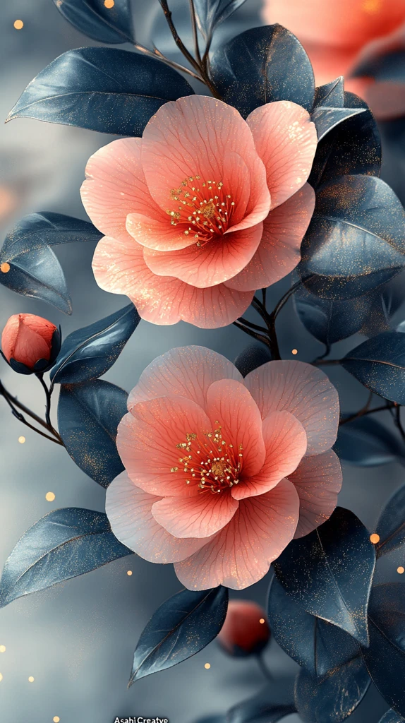 粉红山茶花水彩画