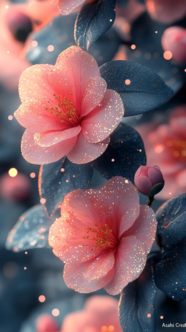 粉红山茶花水彩画