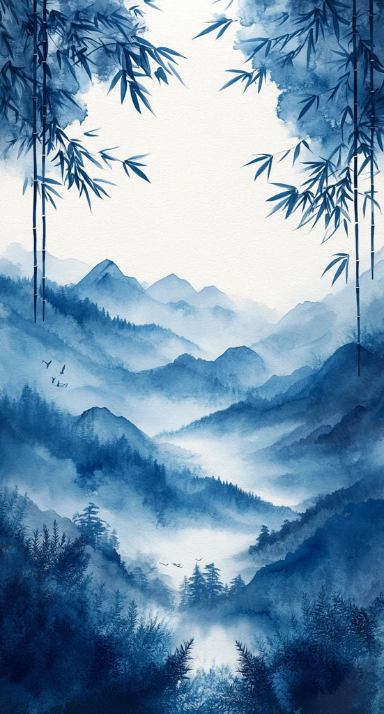 传统墨画竹云纹