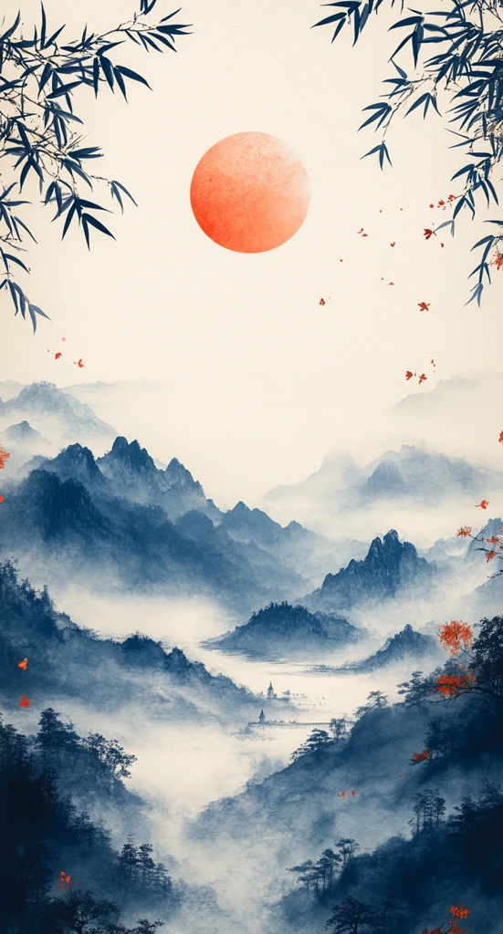 传统墨画竹云纹