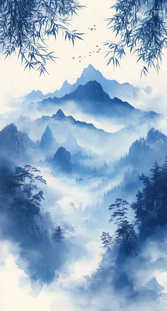 传统墨画竹云纹