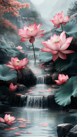 莲花流溪壁纸