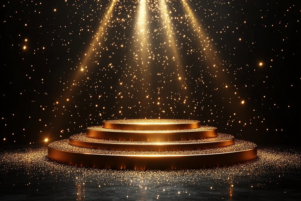 金色颁奖台灯光效果