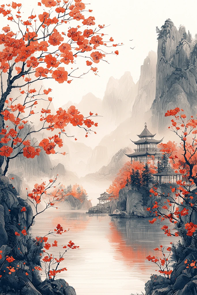 国潮白边框纹样