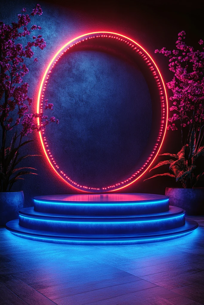 蓝渐变科幻圆形站台