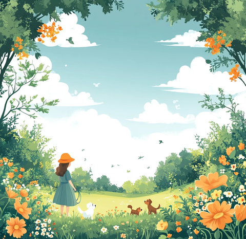 春天草地散步图