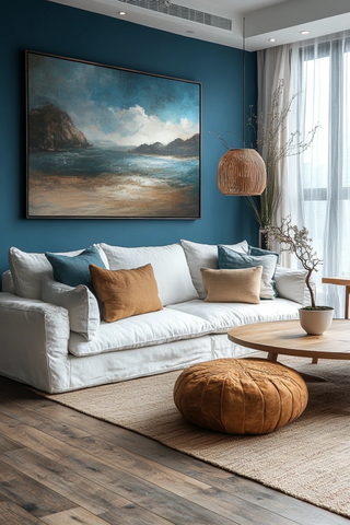 木纹地板与明亮色彩