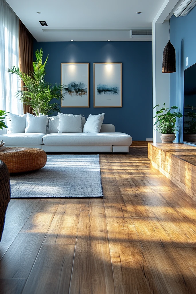 木纹地板与明亮色彩