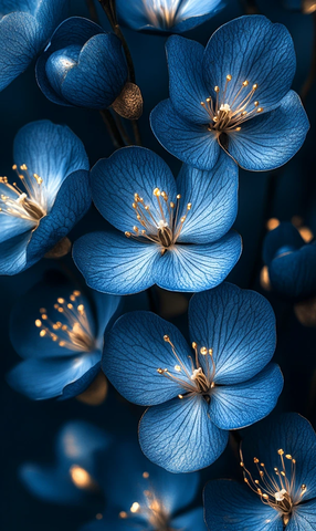 蓝白花与金点缀