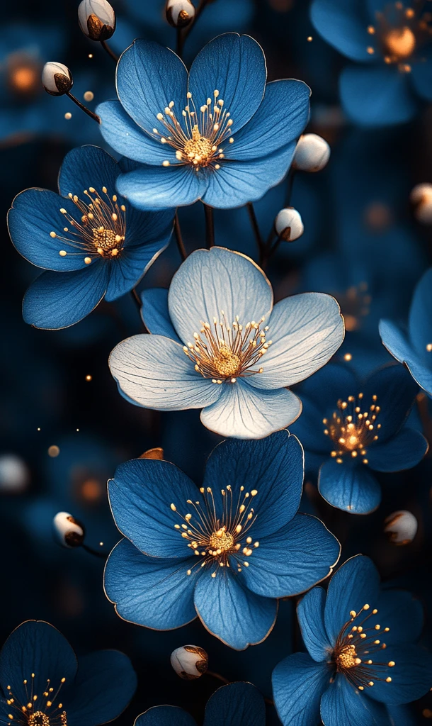 蓝白花与金点缀