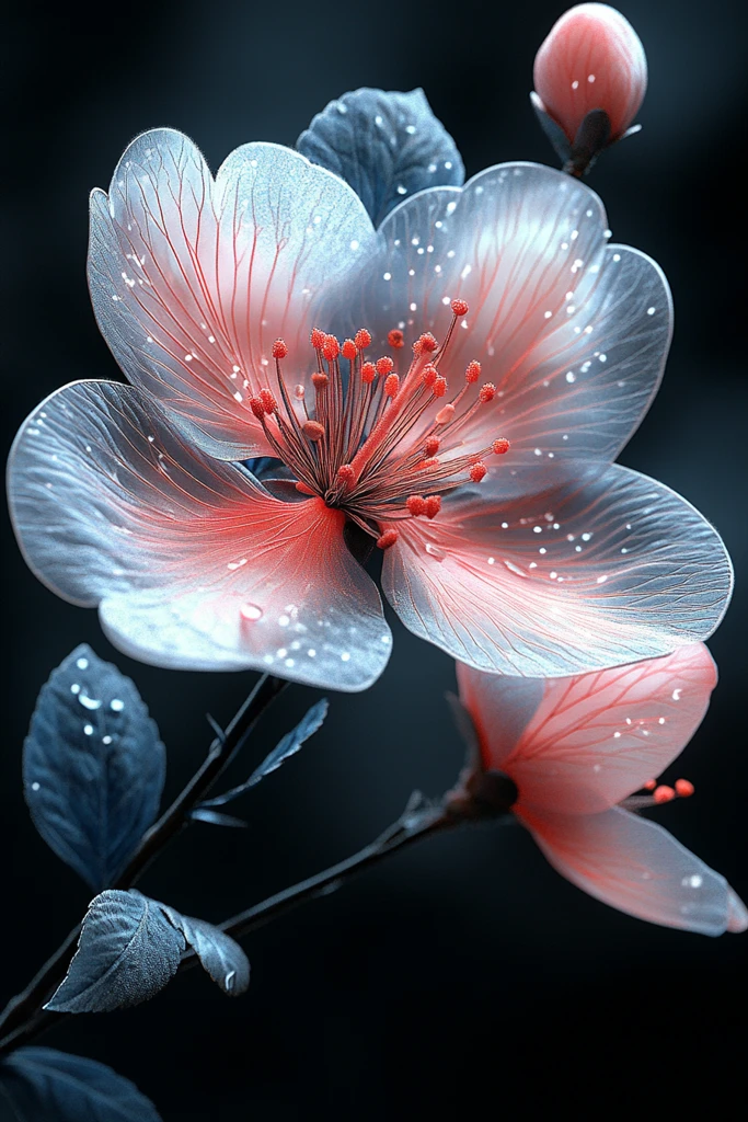 粉红花蓝线图案