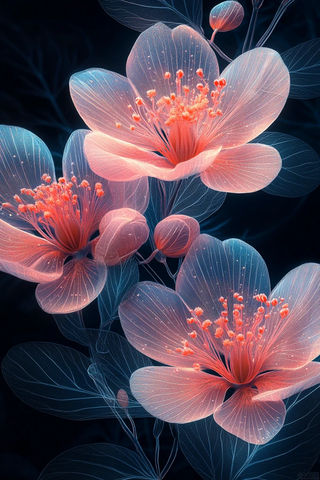 粉红花蓝线图案