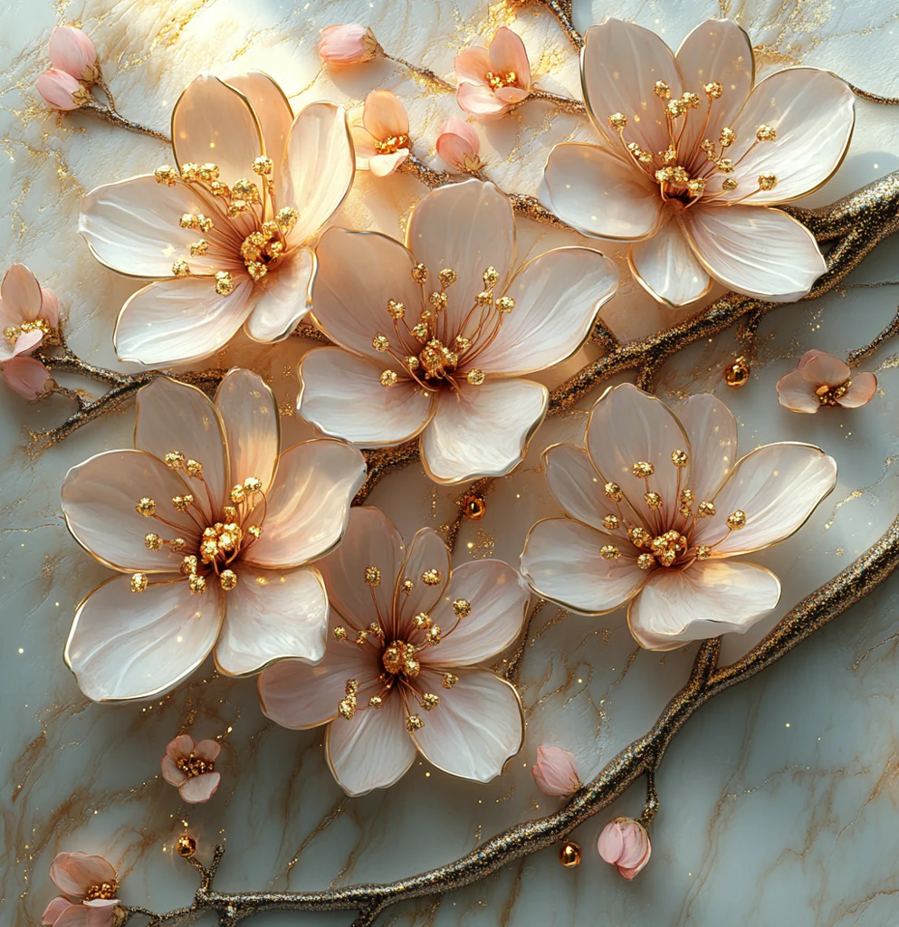 樱花金粉大理石壁画