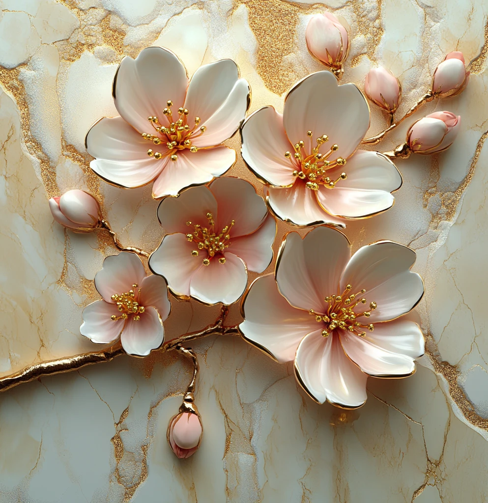 樱花金粉大理石壁画