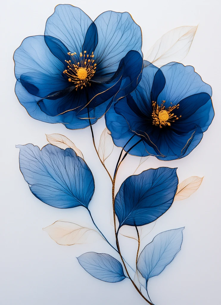 蓝黑金花叶图案