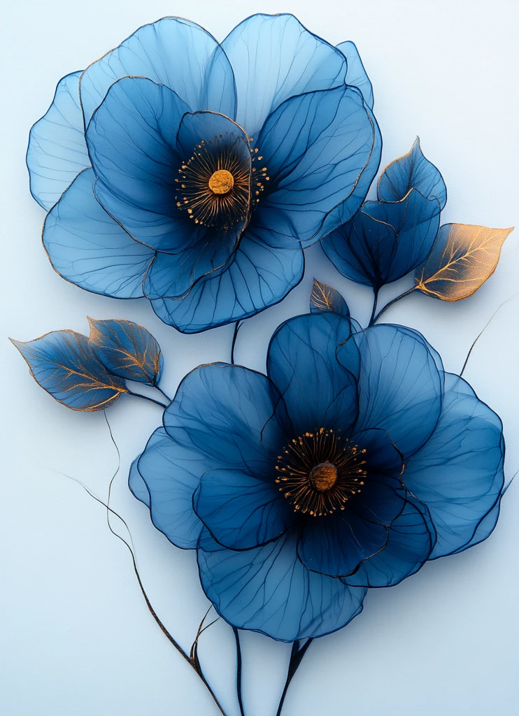 蓝黑金花叶图案