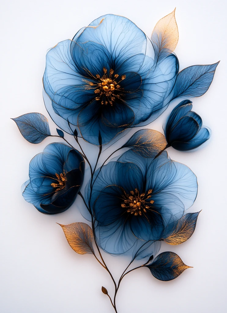 蓝黑金花叶图案