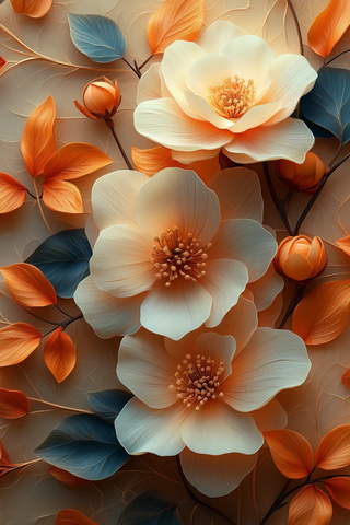 棕褐花卉三维设计