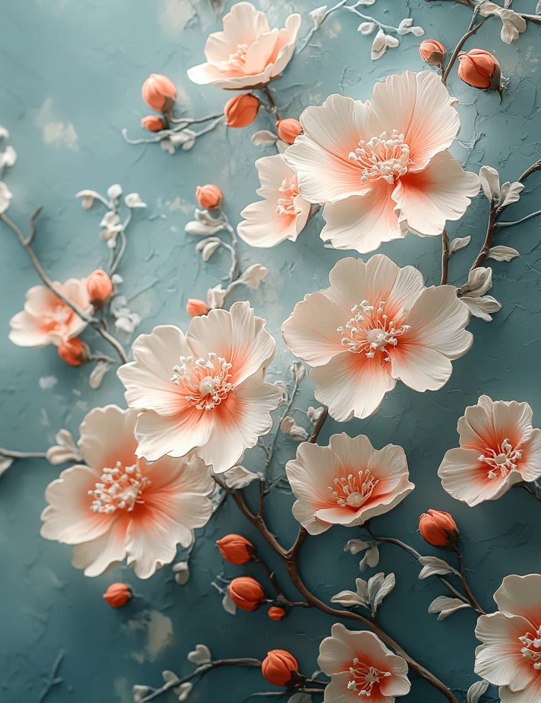 粉色花朵浮雕墙