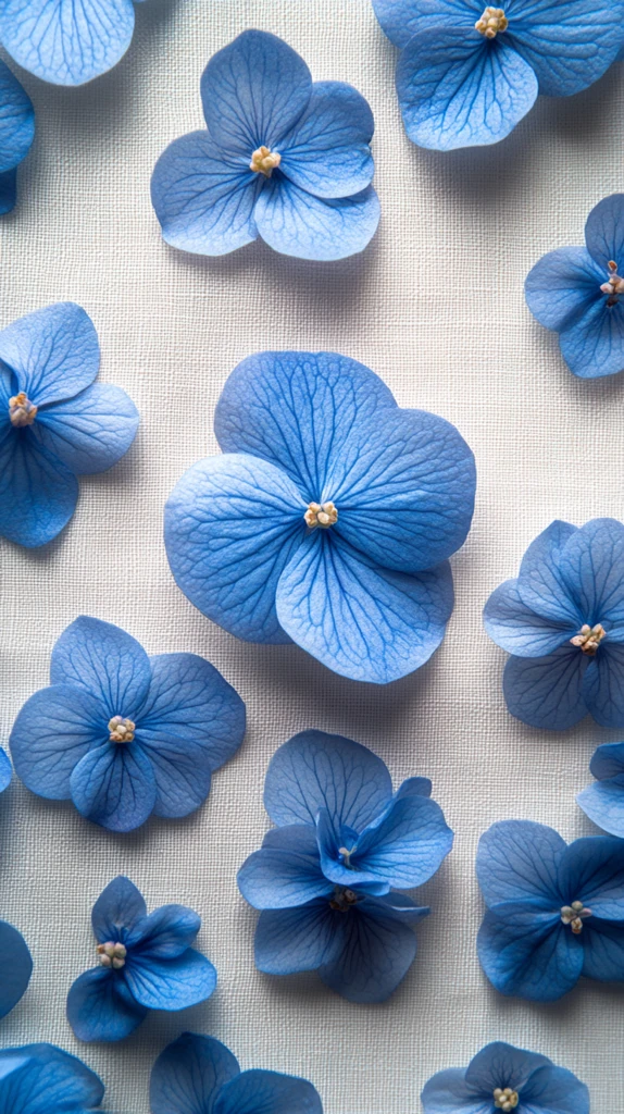 白底散落小蓝绣球