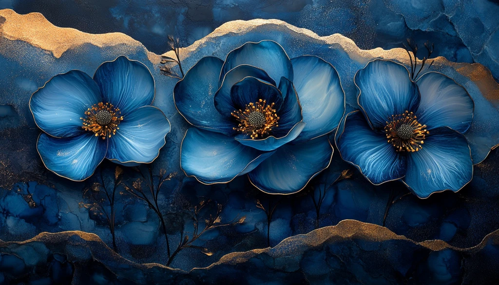 蓝花金线墨染墙纸