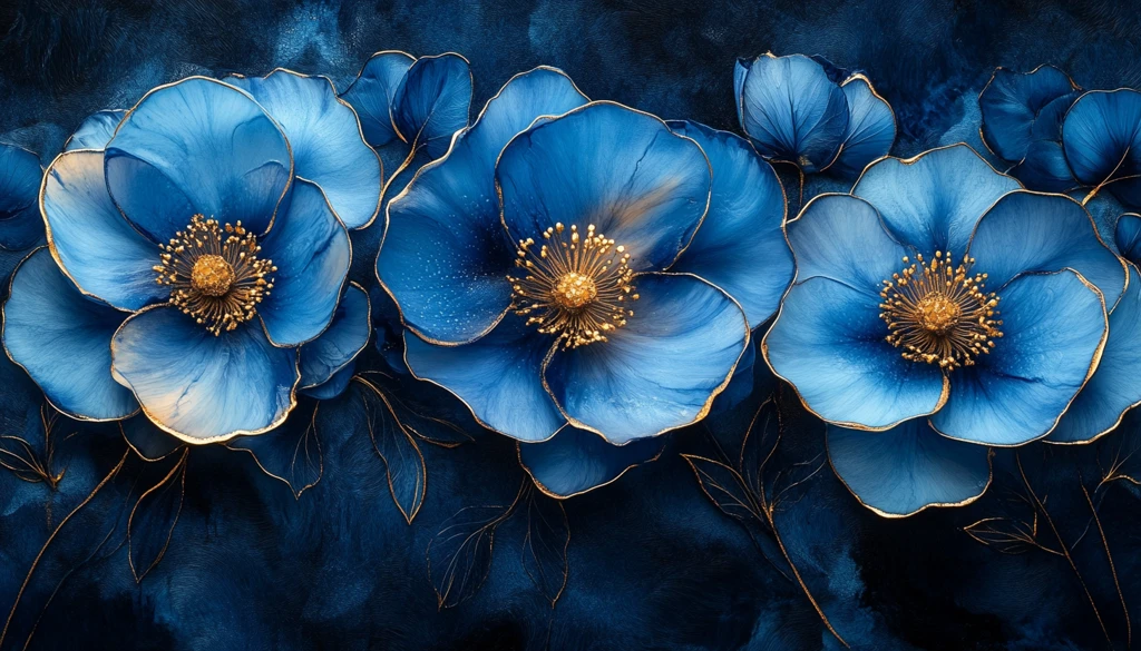 蓝花金线墨染墙纸