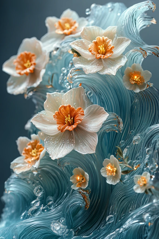 海洋波浪与黄水仙