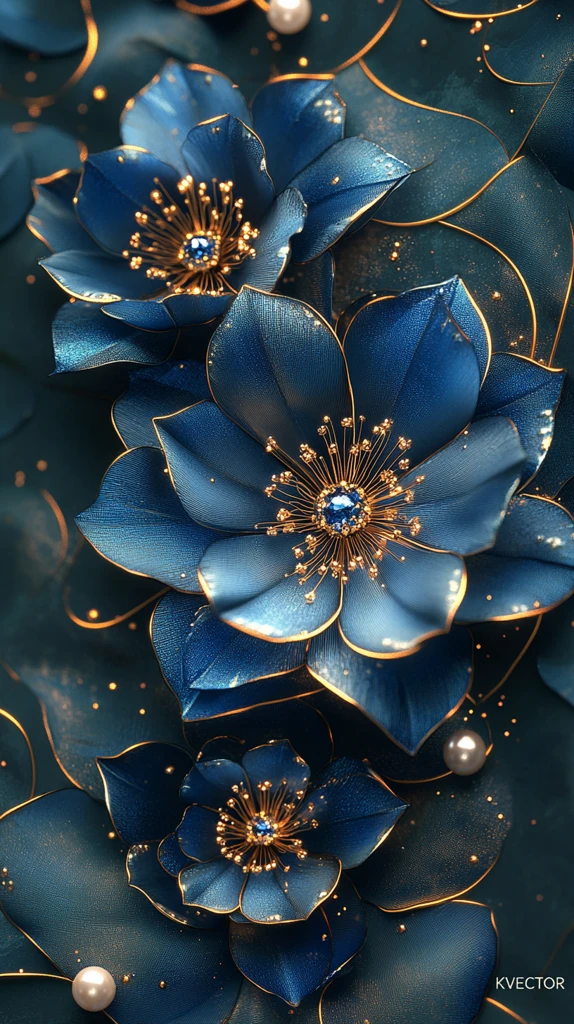 蓝金对称花卉壁纸