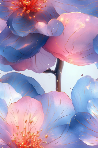 粉蓝金边牡丹图