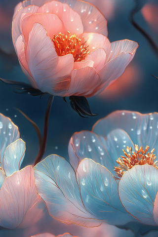 粉蓝金边牡丹图