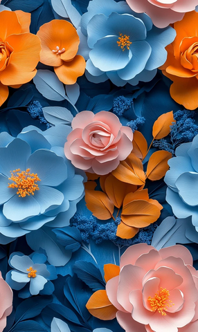 蓝色粉色橙色玫瑰牡丹